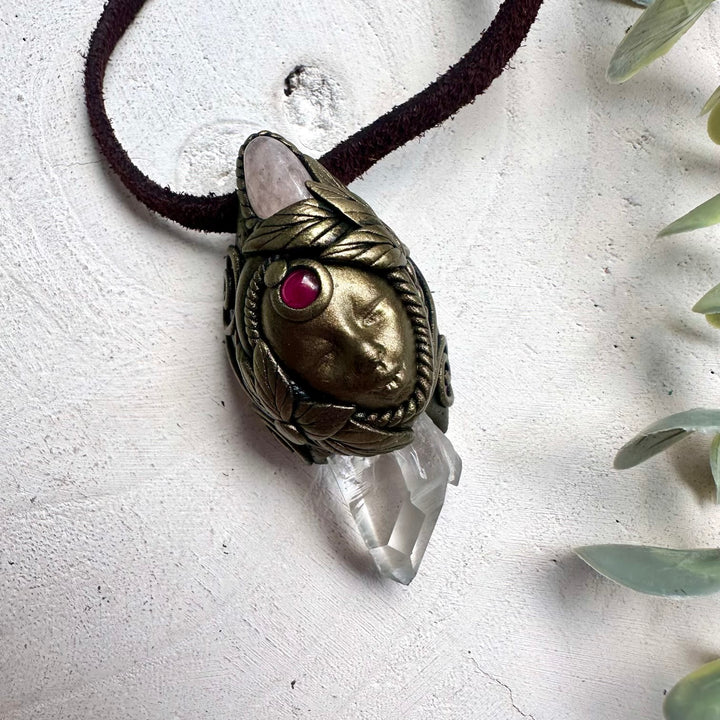 Divine feminine crystal jewelry featuring Quartz, Morganite and Garnet
