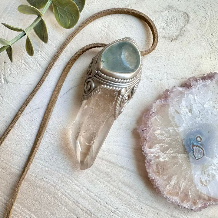 Handmade spiritual talisman necklace with celestite