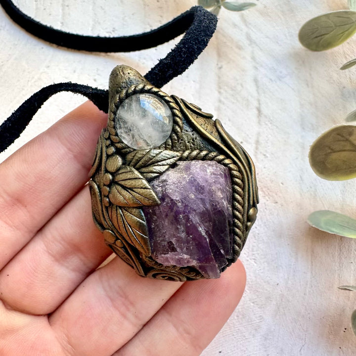 Healing crystal necklace with natural Clear Quartz and Scapolite