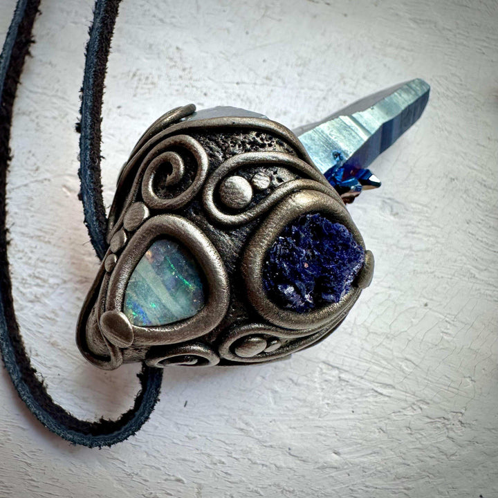 Cobalt Aura Quartz with Azurite and Boulder Opal - FairyGardenGlow
