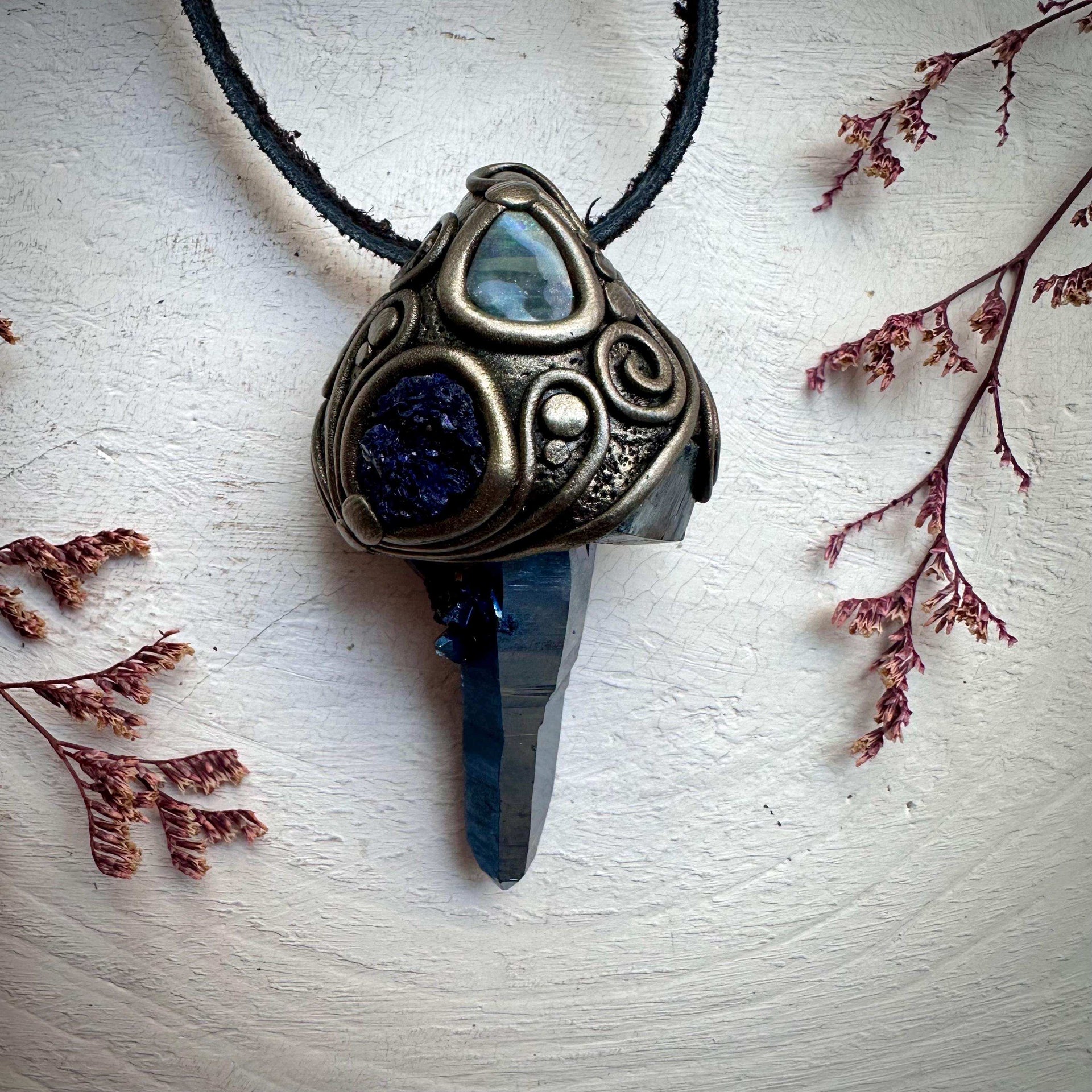 Cobalt Aura Quartz with Azurite and Boulder Opal - FairyGardenGlow
