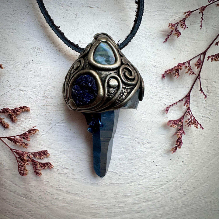 Cobalt Aura Quartz with Azurite and Boulder Opal - FairyGardenGlow