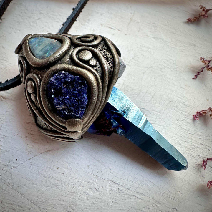 Cobalt Aura Quartz with Azurite and Boulder Opal - FairyGardenGlow