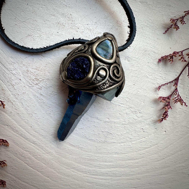 Cobalt Aura Quartz with Azurite and Boulder Opal - FairyGardenGlow