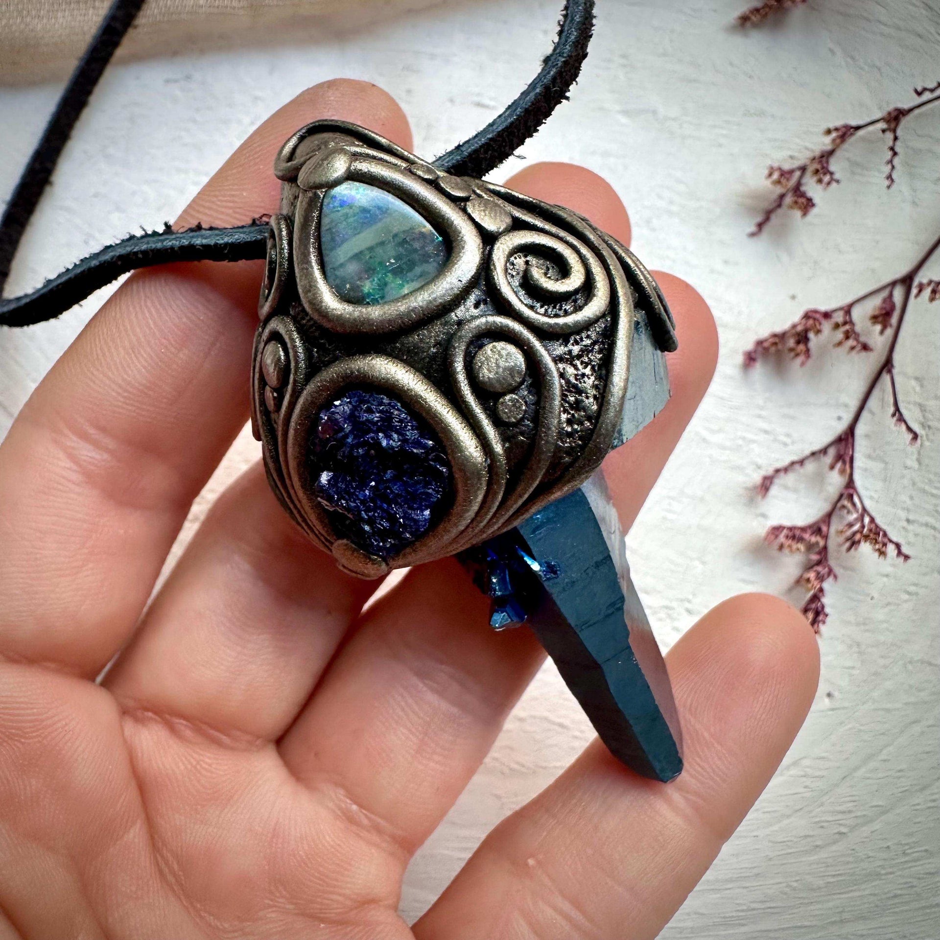 Cobalt Aura Quartz with Azurite and Boulder Opal - FairyGardenGlow