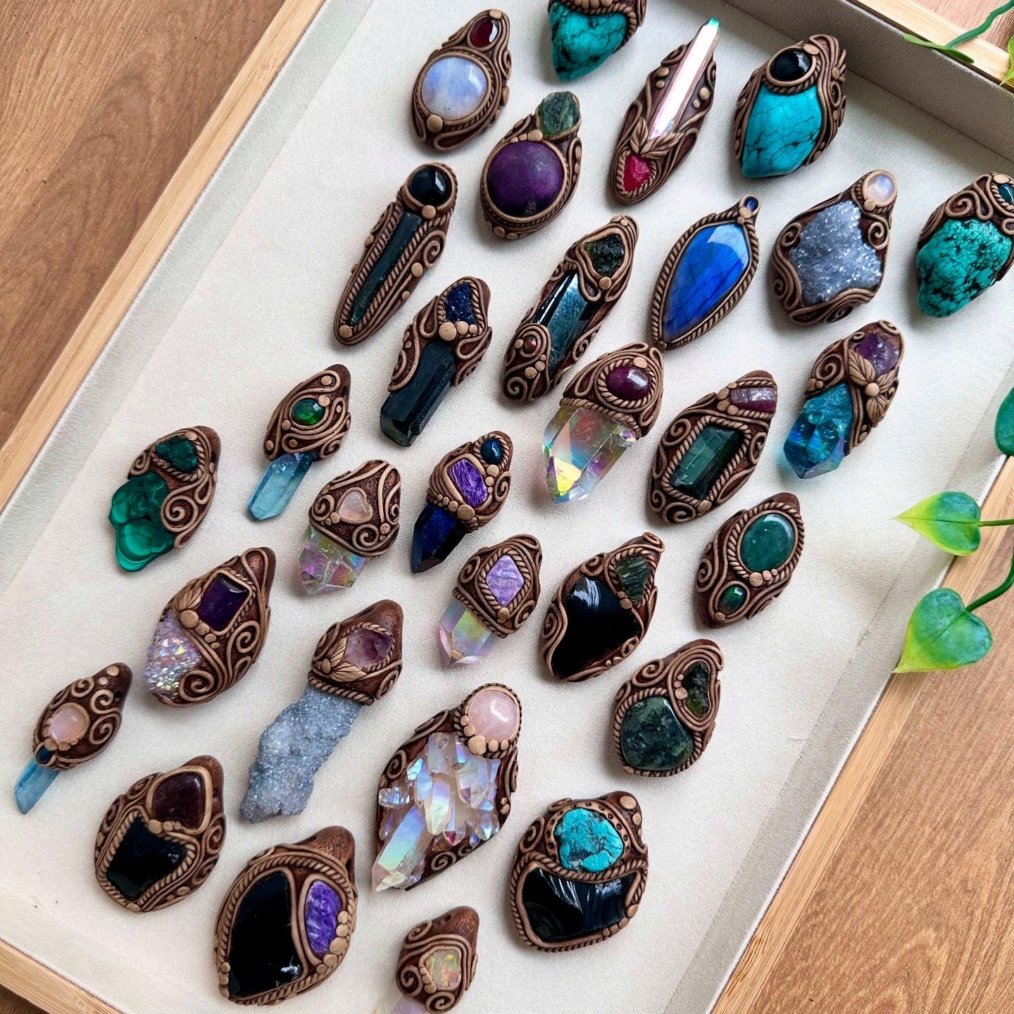 collection of handmade crystal necklaces