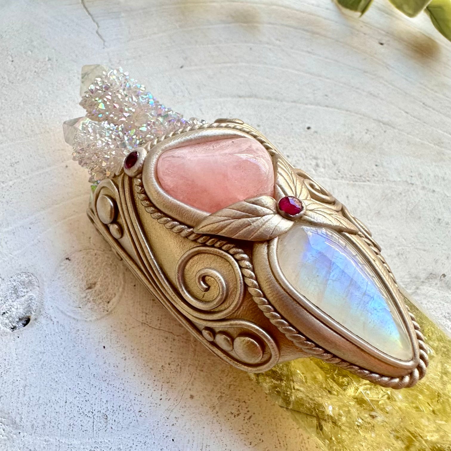 Metaphysical crystal wand handmade with citrine morganite and healing gemstones