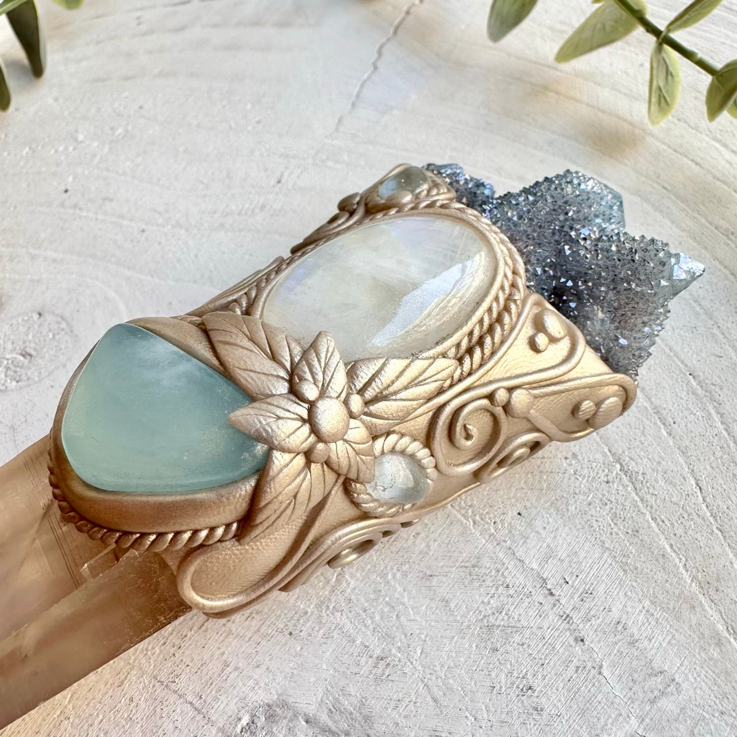 Crystal healing tool with Lemurian Seed Quartz for clarity intuition and emotional balance
