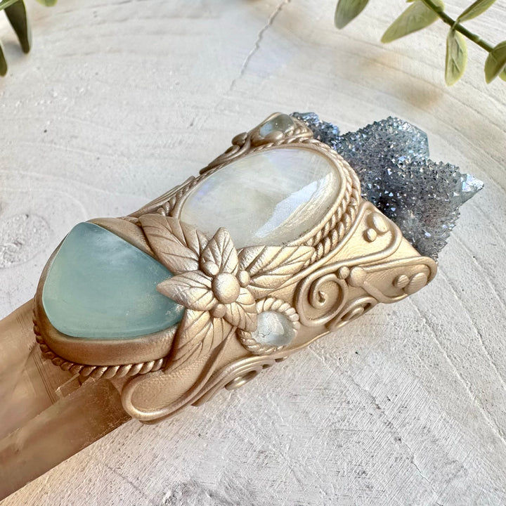 Crystal healing tool with Lemurian Seed Quartz for clarity intuition and emotional balance