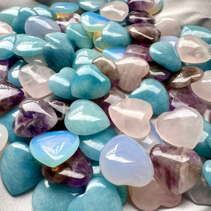 Crystal Heart Mix – Six Pieces Set of Natural Gemstone Hearts for Love, Peace, Healing & Energy Balance - FairyGardenGlow