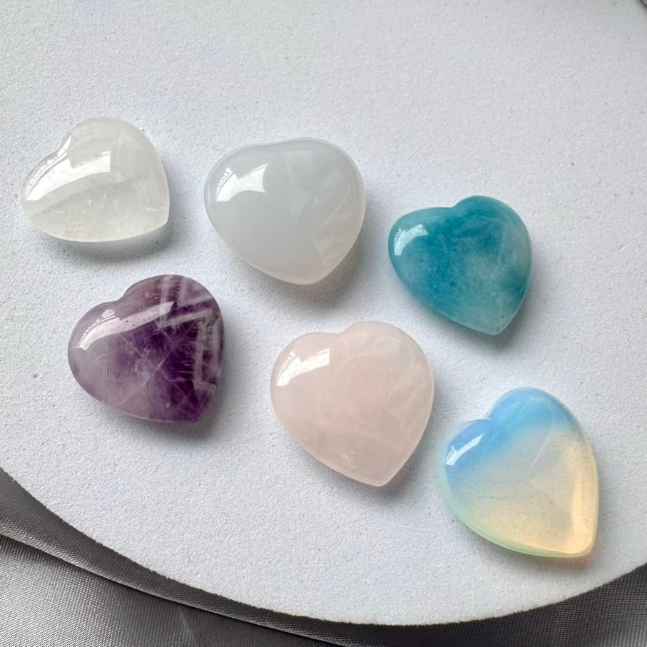 Crystal Heart Mix – Six Pieces Set of Natural Gemstone Hearts for Love, Peace, Healing & Energy Balance - FairyGardenGlow