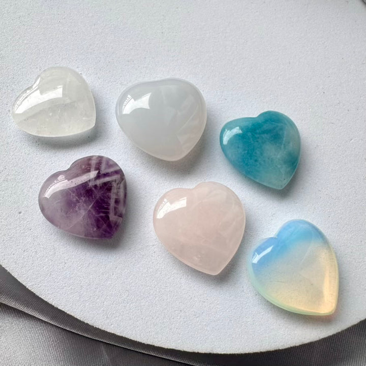 Crystal Heart Mix – Six Pieces Set of Natural Gemstone Hearts for Love, Peace, Healing & Energy Balance - FairyGardenGlow