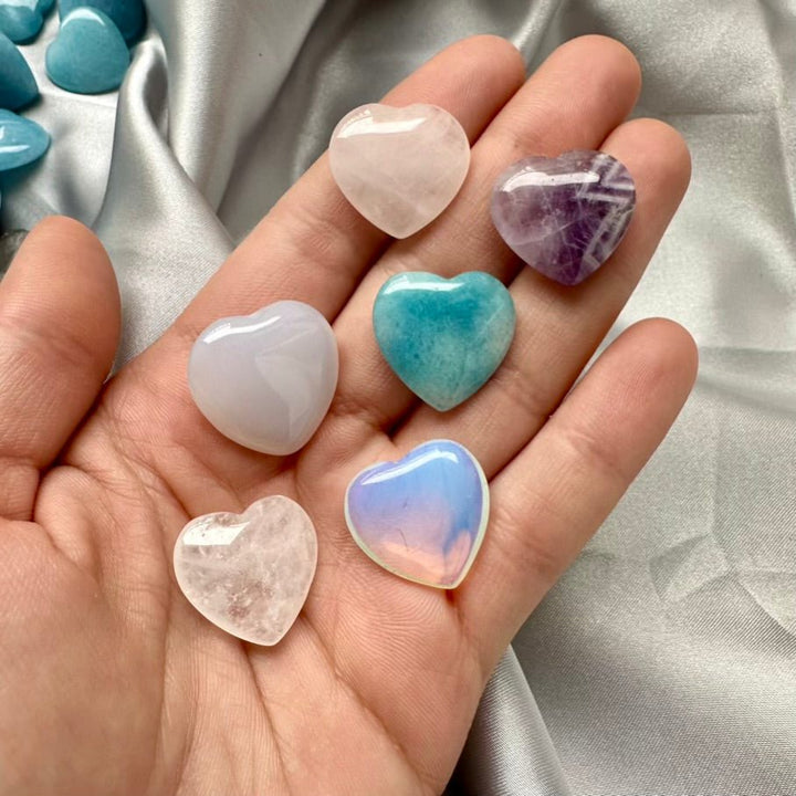 Crystal Heart Mix – Six Pieces Set of Natural Gemstone Hearts for Love, Peace, Healing & Energy Balance - FairyGardenGlow