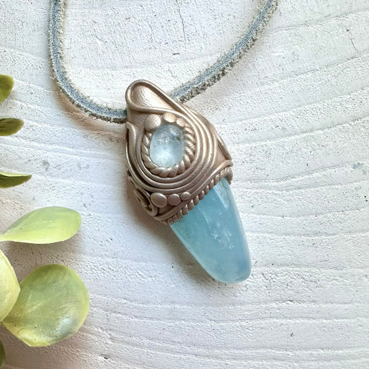 Metaphysical boho jewelry aquamarine blue topaz necklace unisex