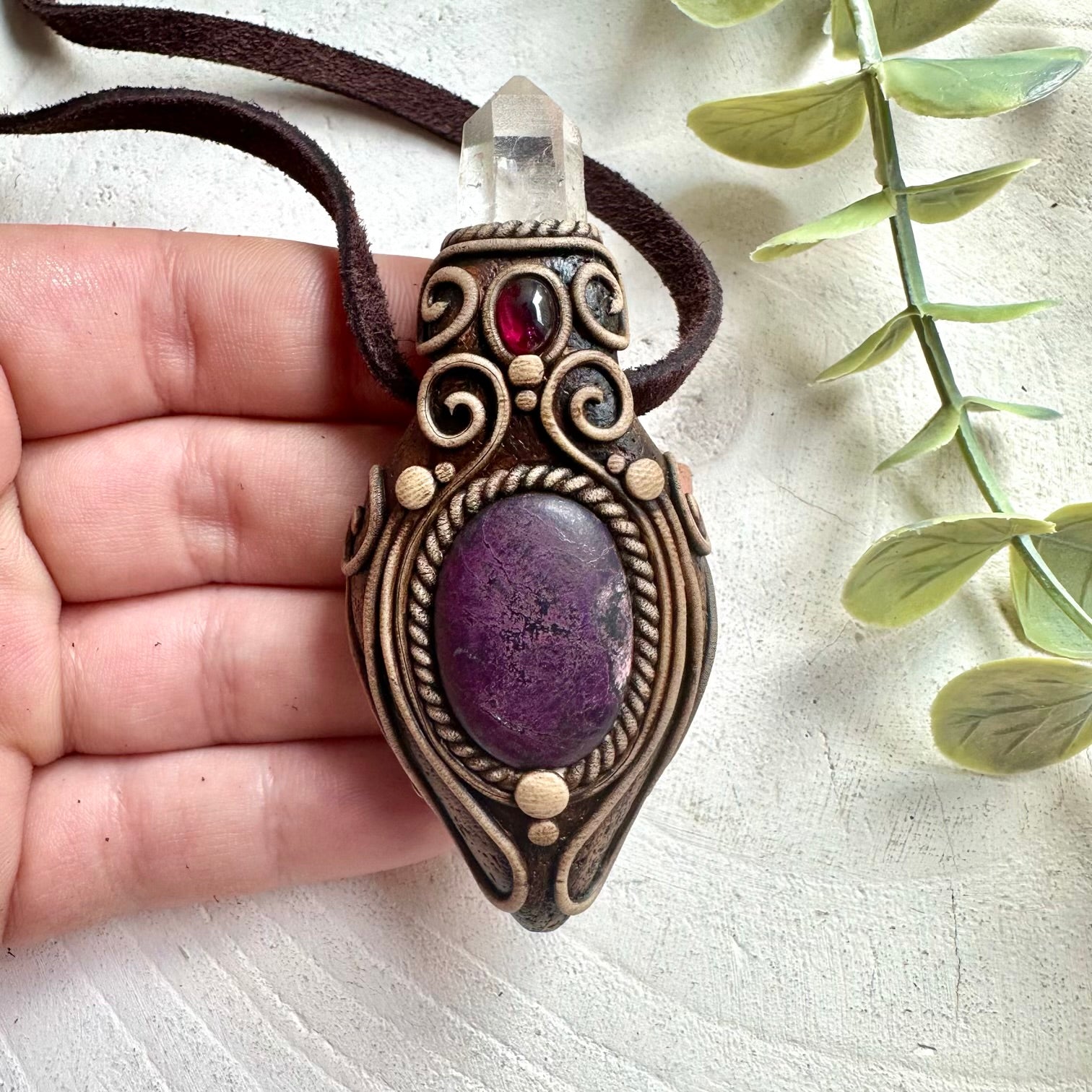 Metaphysical crystal necklace with natural gemstones for transformation, grounding and positive energy
