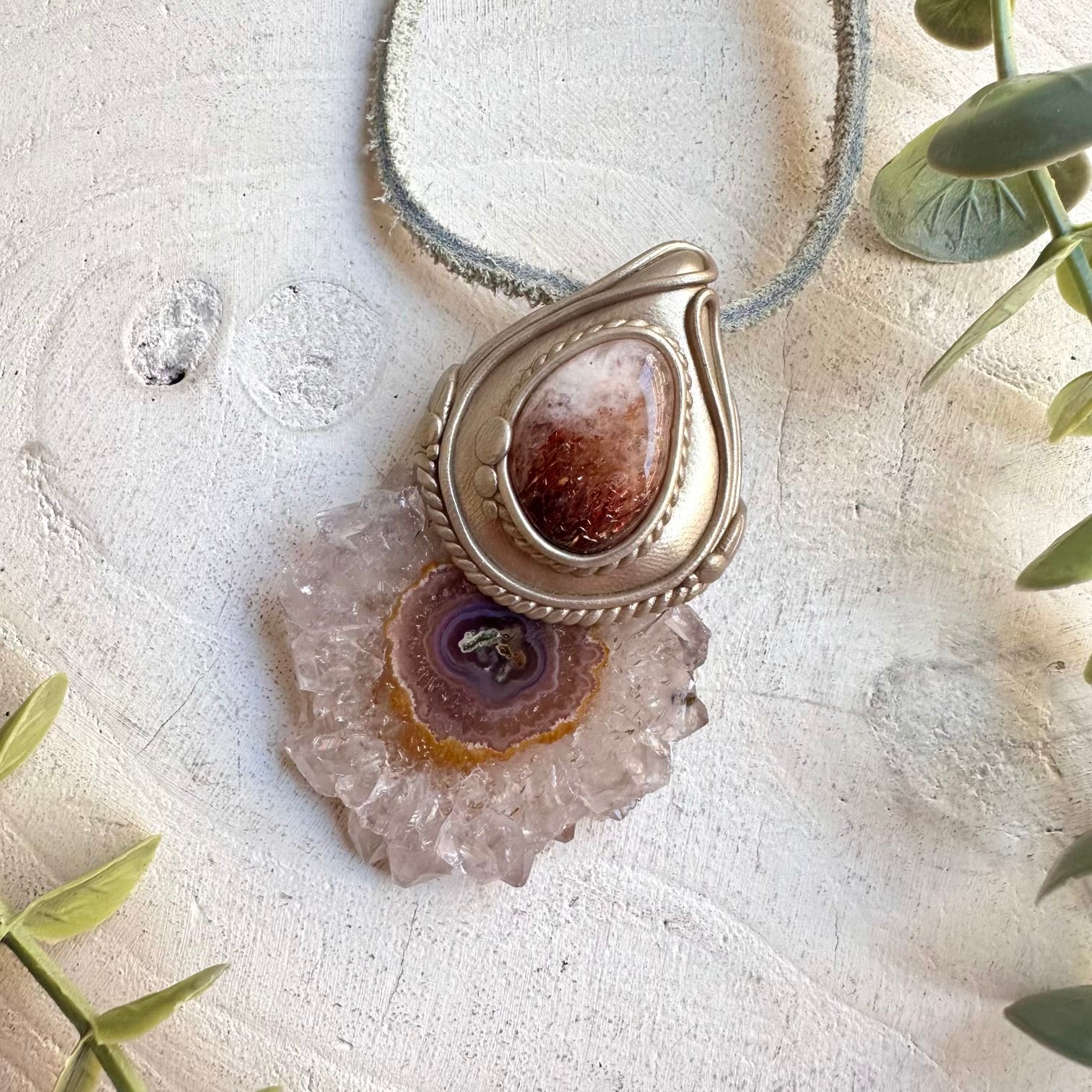 Healing crystal necklace fantasy jewelry amethyst stalactite pendant
