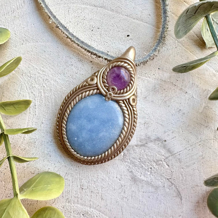 Handmade gemstone necklace angelite and amethyst spiritual jewelry