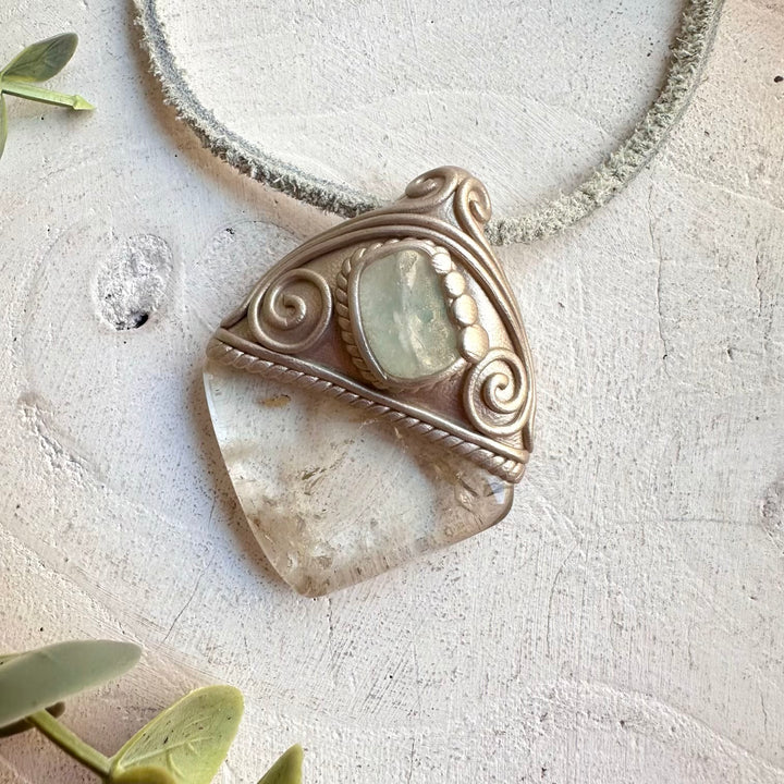 Healing crystal necklace fantasy jewelry citrine blue topaz pendant