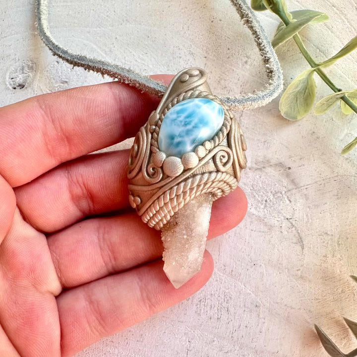 Handmade gemstone necklace Fairy Quartz and Larimar spiritual jewelry