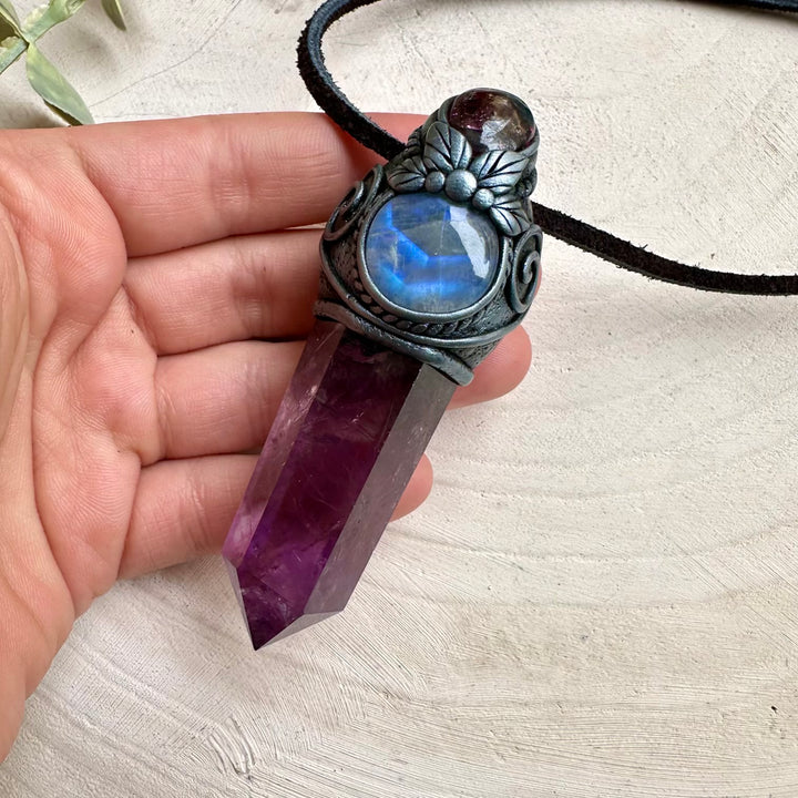 Spiritual jewelry combining amethyst moonstone and garnet