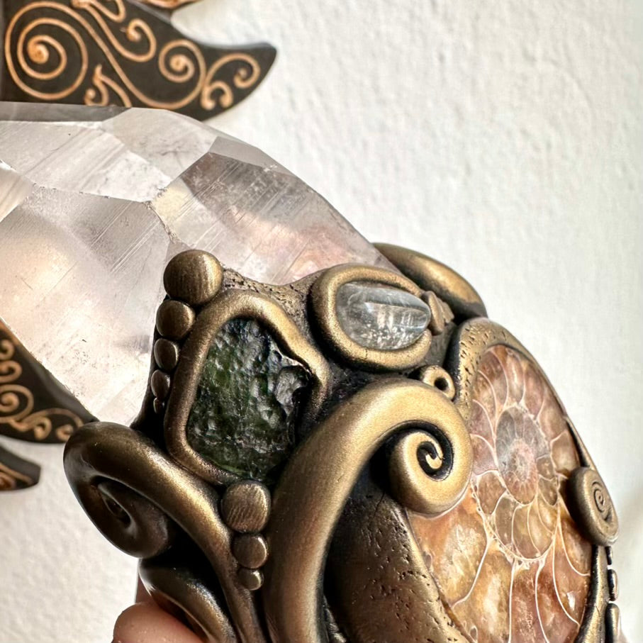 Handcrafted healing wand with Super Seven and Lemurian Quartz