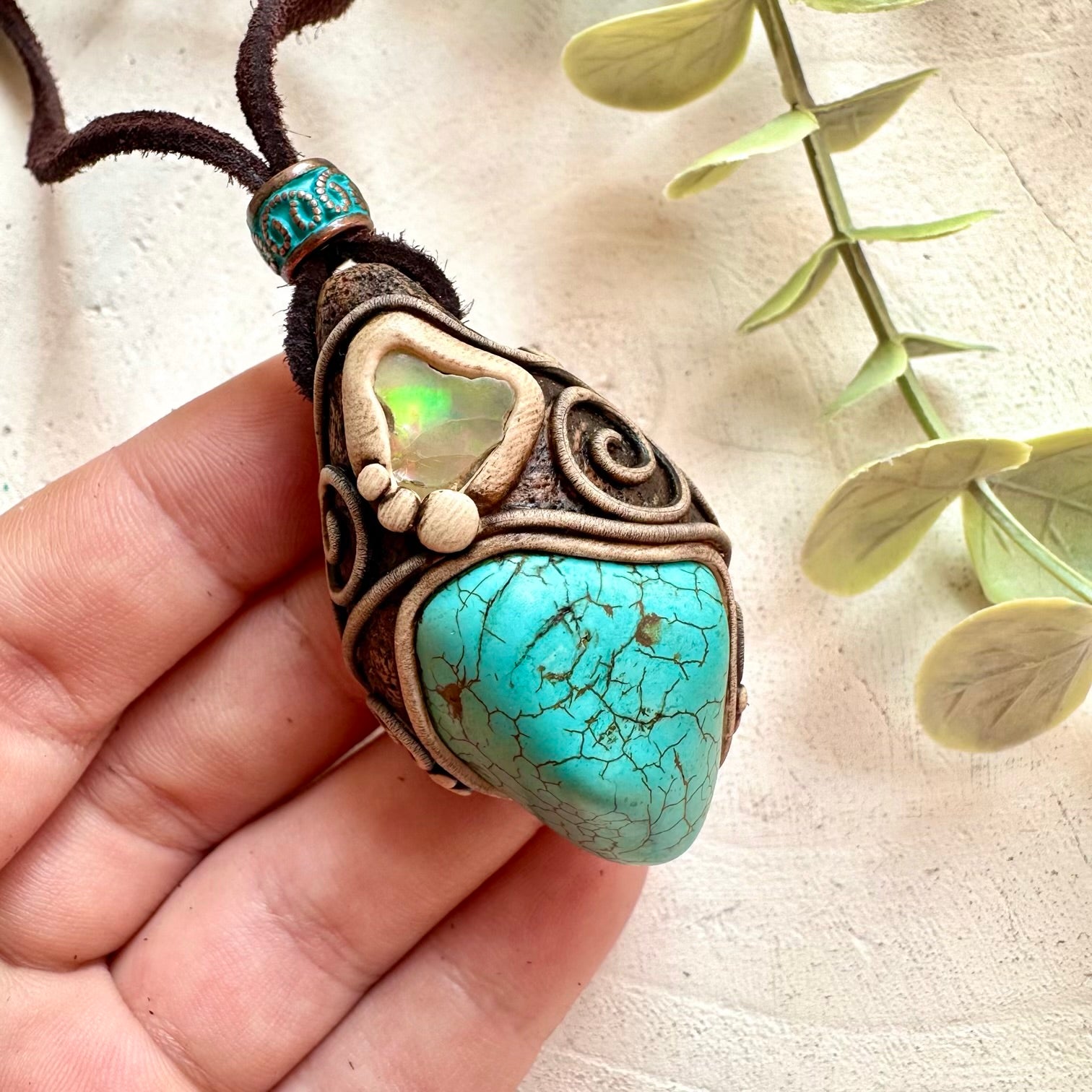 crystal necklace with natural turquoise and opal