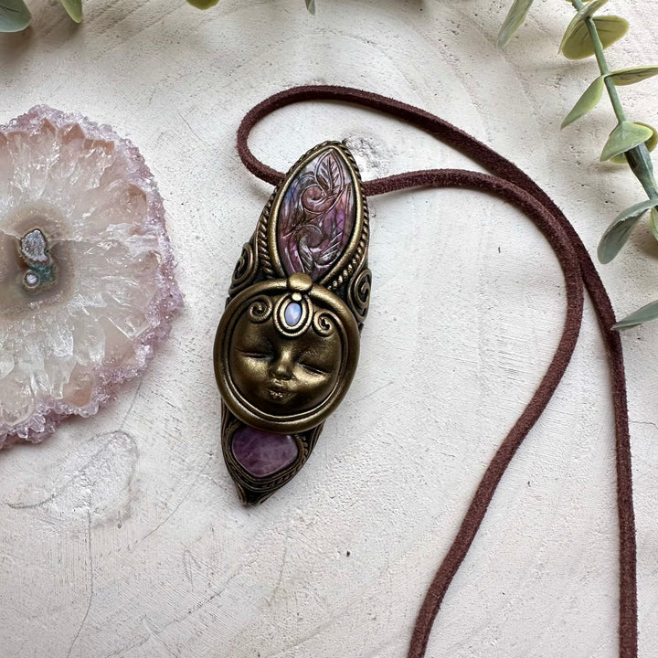 Handmade goddess necklace with labradorite and lavender quartz