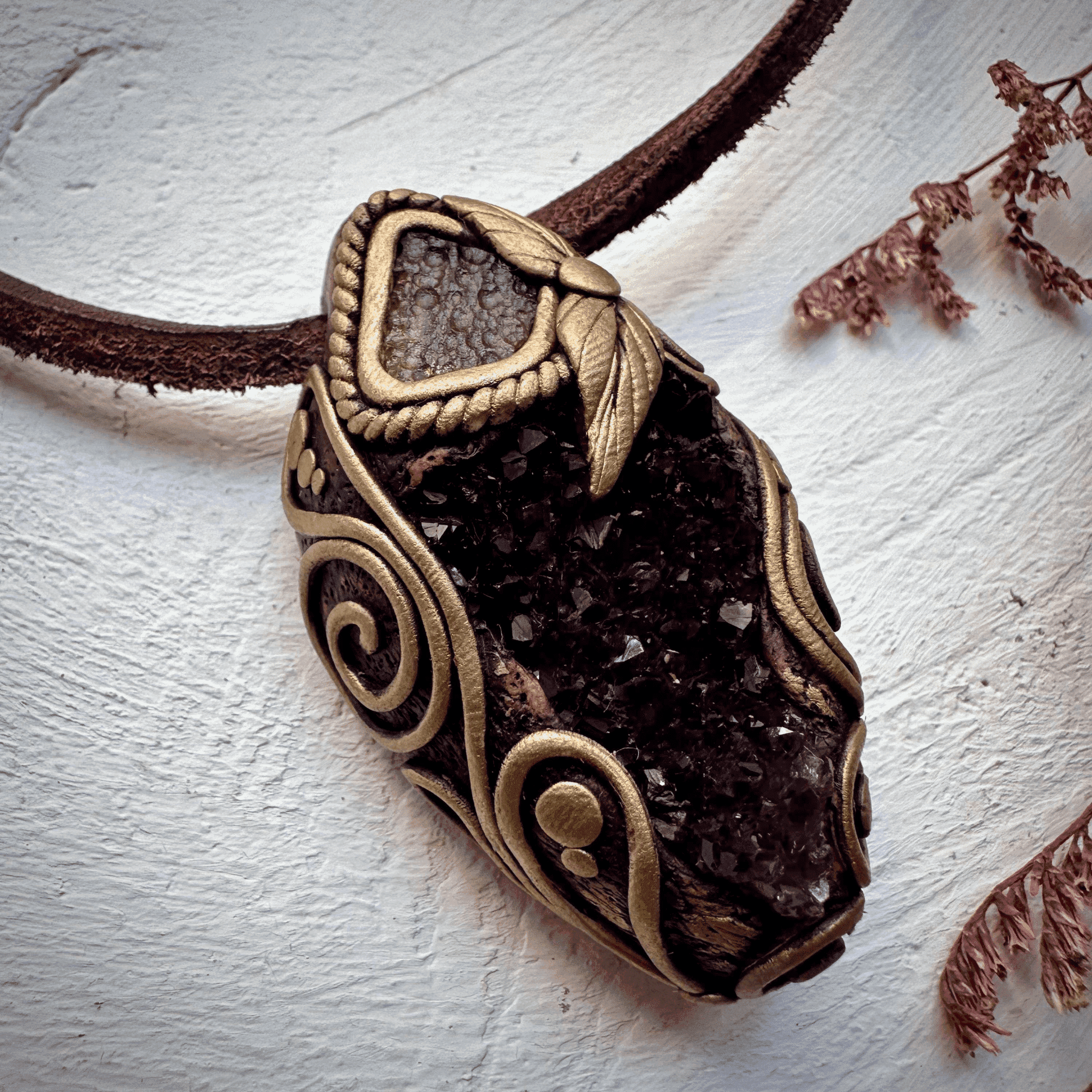 Amethyst Cluster and Moldavite Necklace - FairyGardenGlow