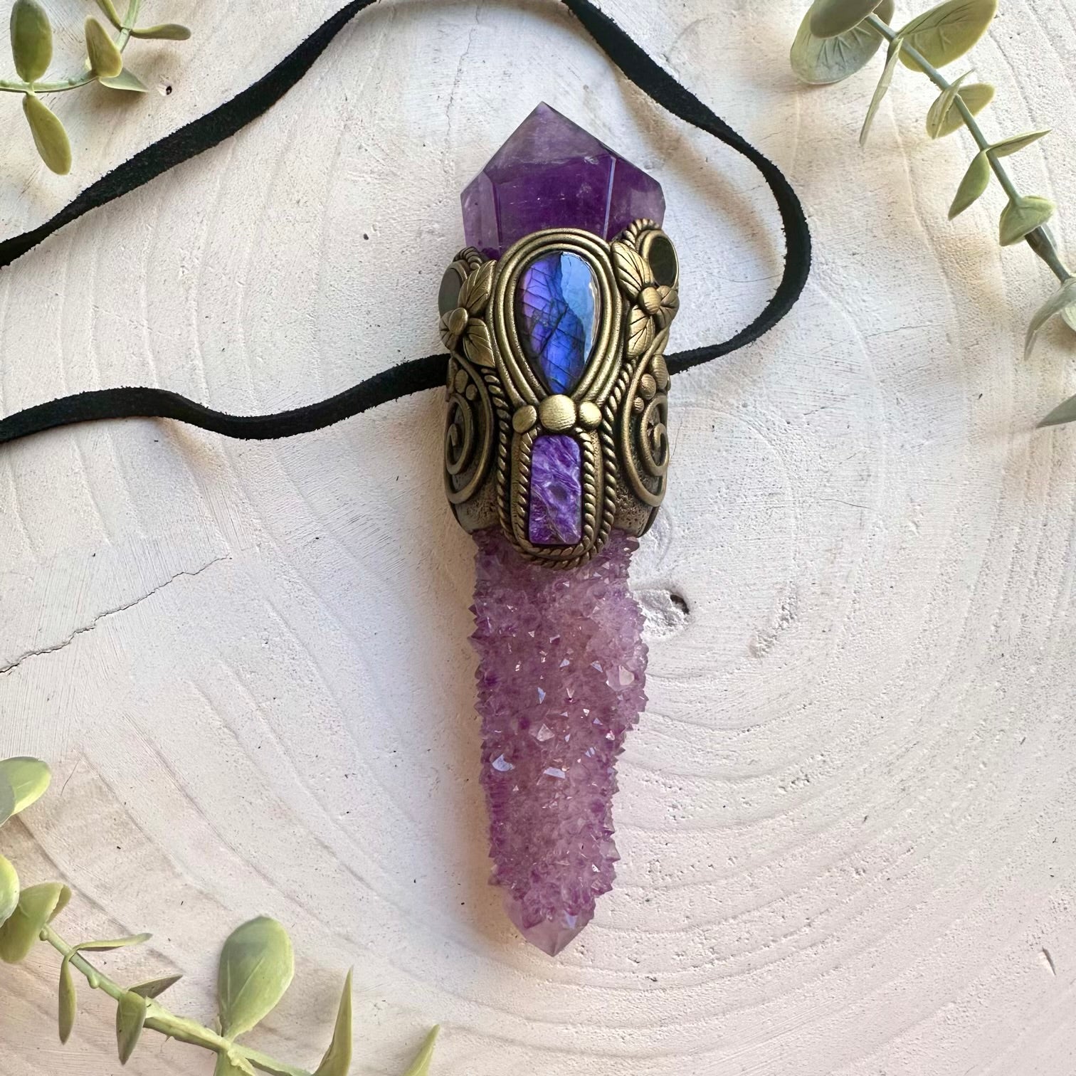One of a kind Spirit Quartz pendant necklace handcrafted with genuine natural healing crystals.