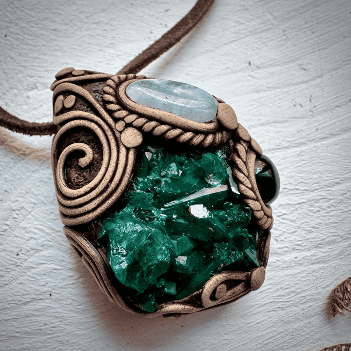Dioptase Black Onyx and Aquamarine Necklace - FairyGardenGlow