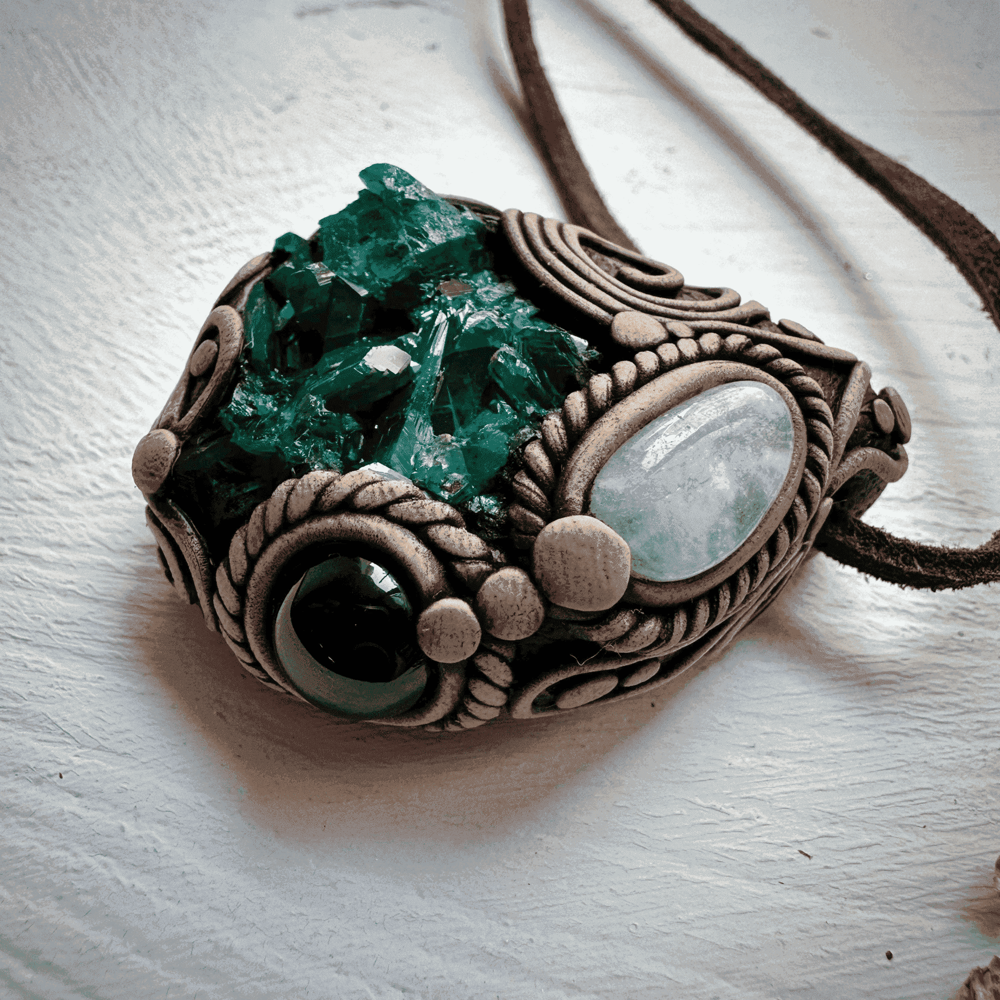 Dioptase Black Onyx and Aquamarine Necklace - FairyGardenGlow