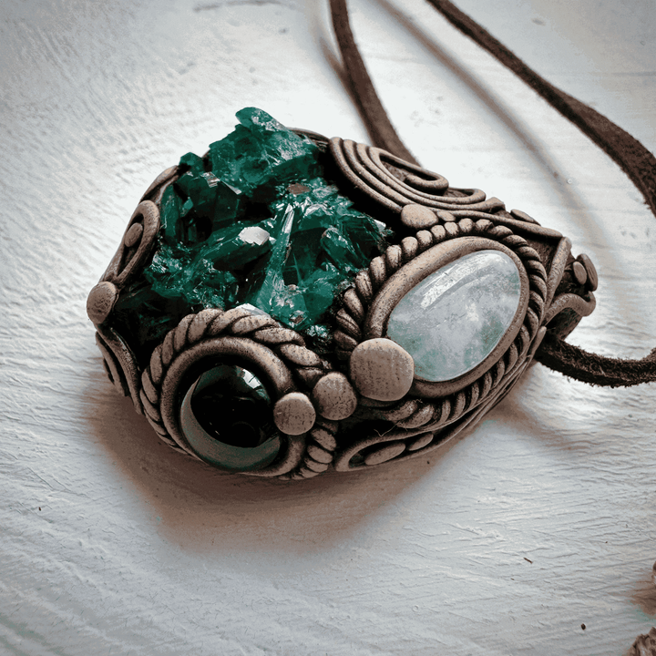 Dioptase Black Onyx and Aquamarine Necklace - FairyGardenGlow
