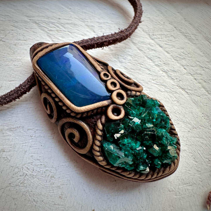 Dioptase and Australian Black Opal Doublet Necklace - FairyGardenGlow