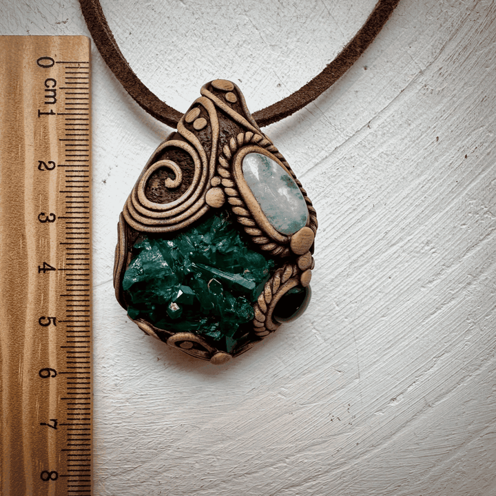 Dioptase Black Onyx and Aquamarine Necklace - FairyGardenGlow