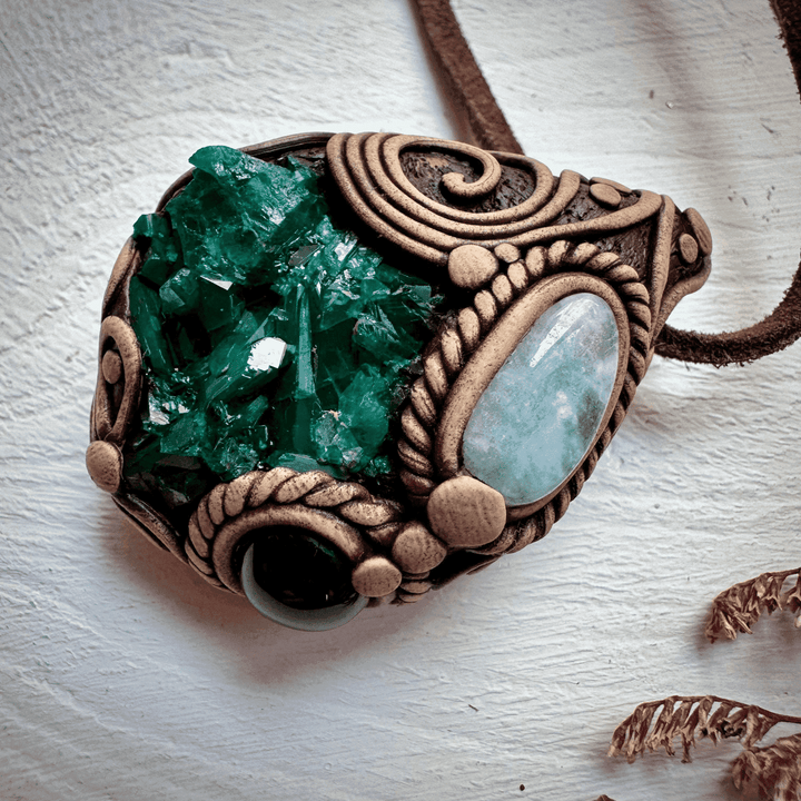 Dioptase Black Onyx and Aquamarine Necklace - FairyGardenGlow