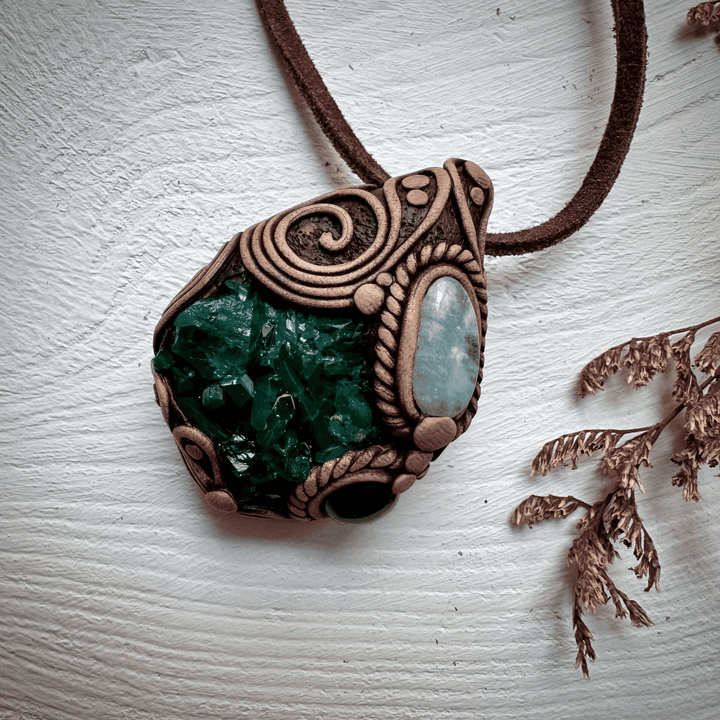 Dioptase Black Onyx and Aquamarine Necklace - FairyGardenGlow