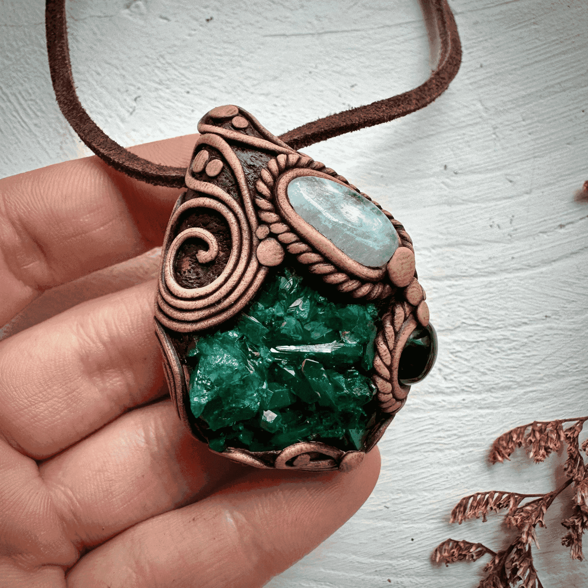 Dioptase Black Onyx and Aquamarine Necklace - FairyGardenGlow