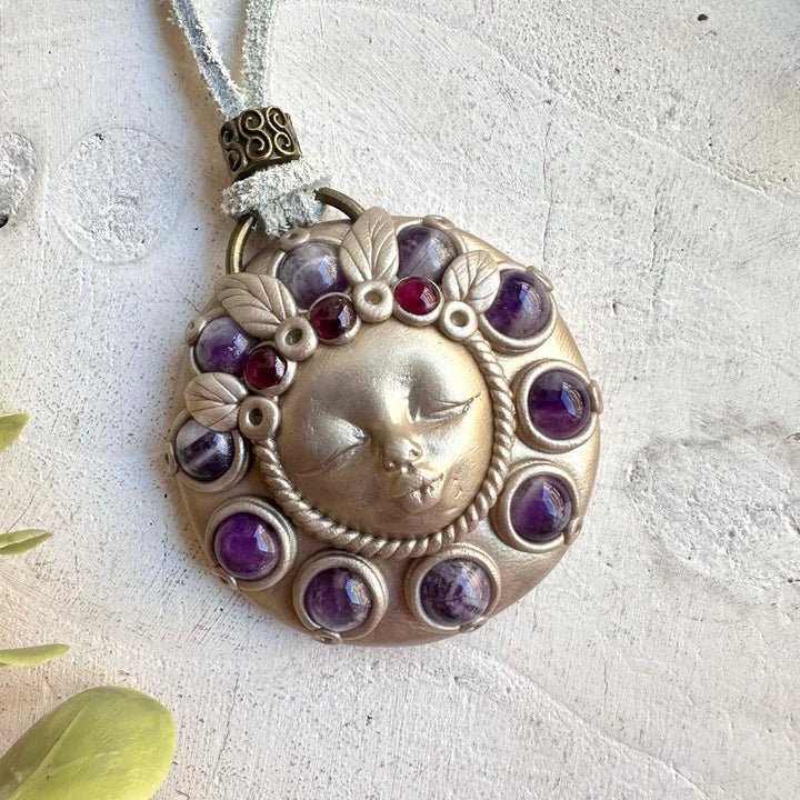 Healing crystal necklace fantasy jewelry amethyst gemstone pendant