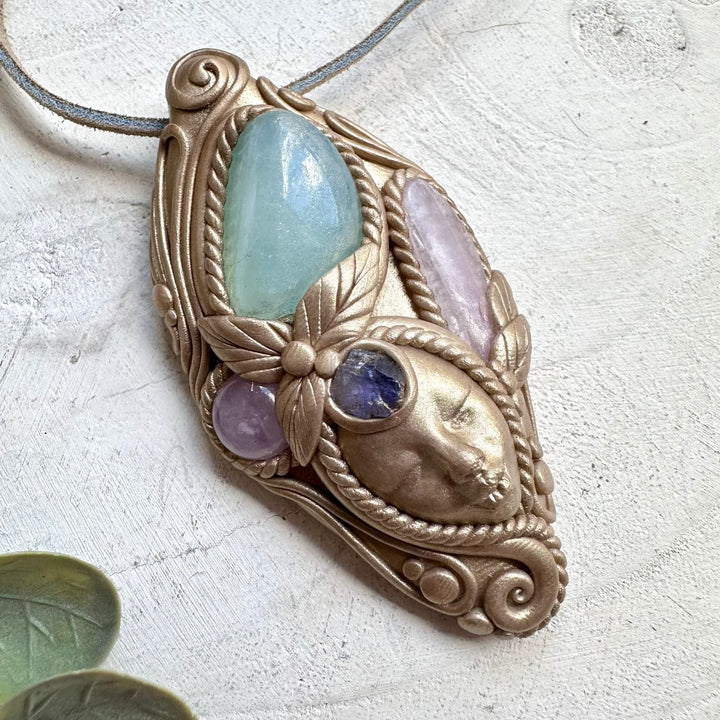 Crystal necklace designed for calm intuition and feminine energy