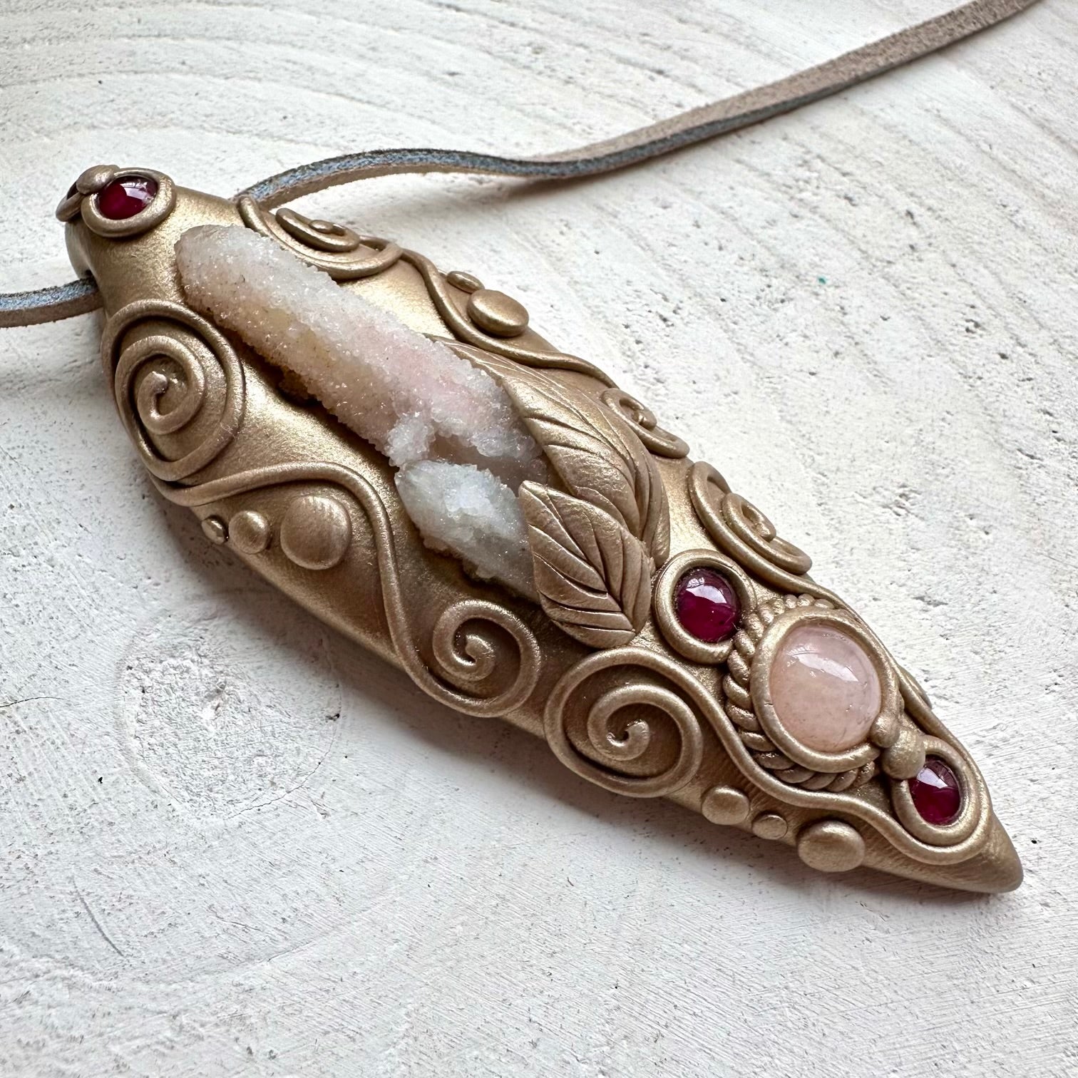 Unique morganite crystal pendant necklace