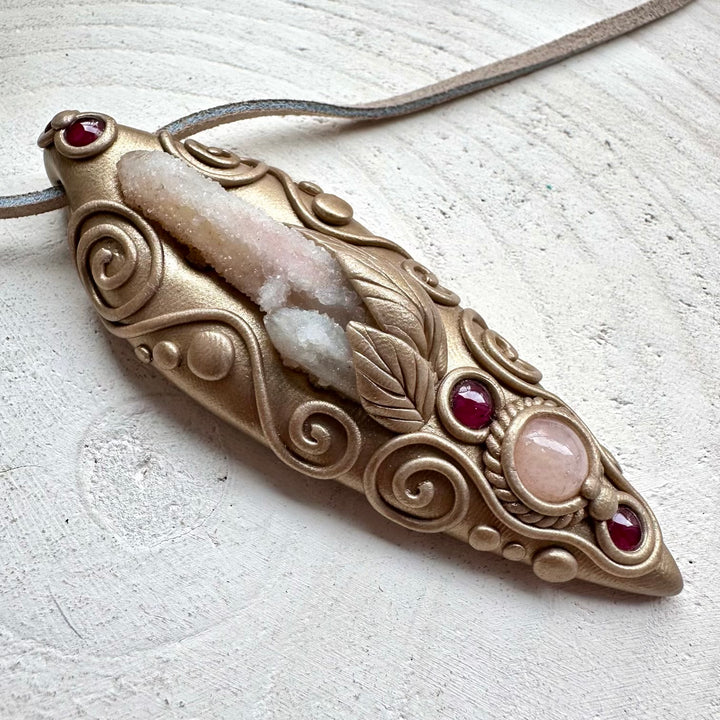 Unique morganite crystal pendant necklace