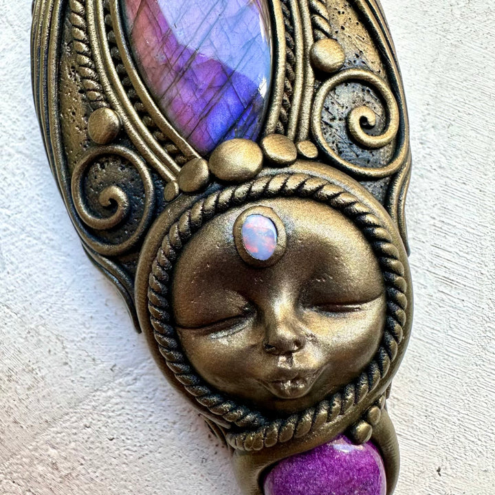 Natural gemstone goddess necklace with labradorite and opal