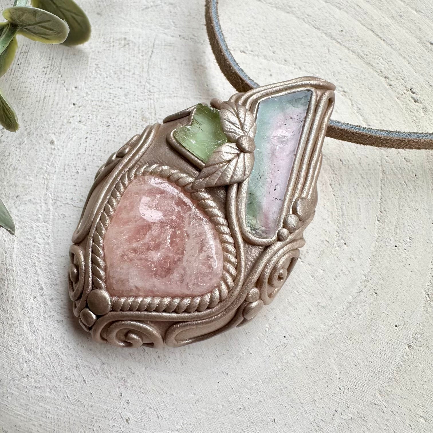 Handmade talisman necklace with morganite crystal