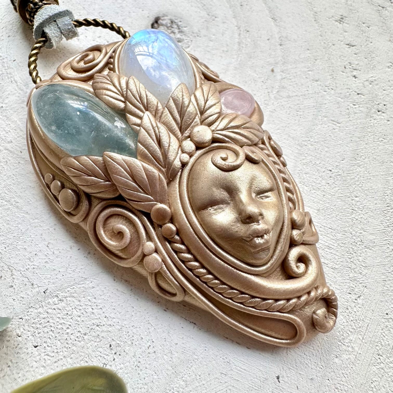 Unique rainbow moonstone crystal goddess pendant necklace