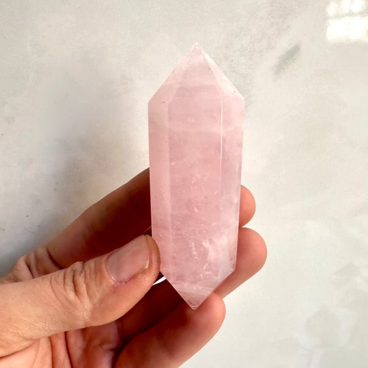 Rose Quartz Crystal Point – Natural Double Terminated Wand for Love, Peace & Heart Chakra Healing - FairyGardenGlow