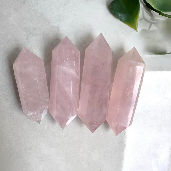 Rose Quartz Crystal Point – Natural Double Terminated Wand for Love, Peace & Heart Chakra Healing - FairyGardenGlow