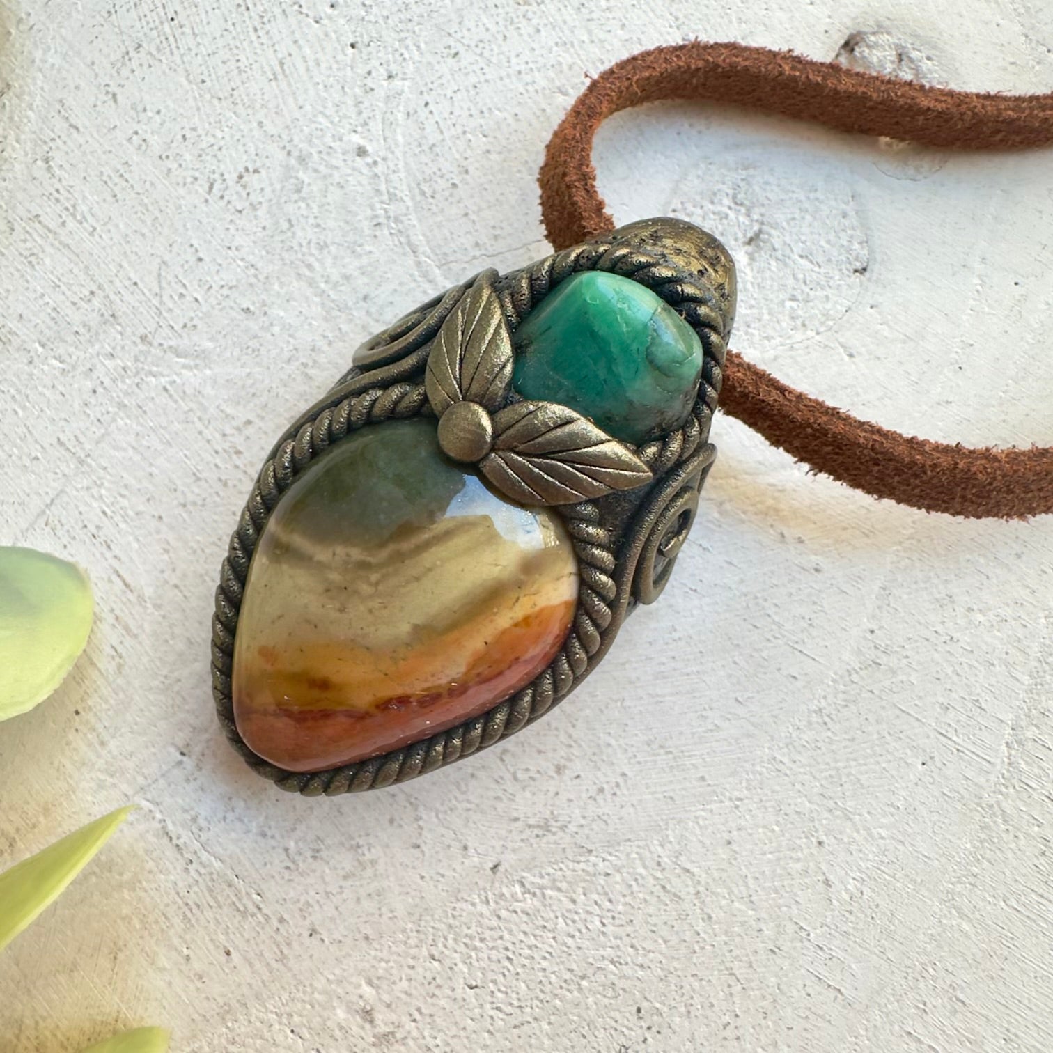 One of a kind earth energy crystal necklace with Emerald