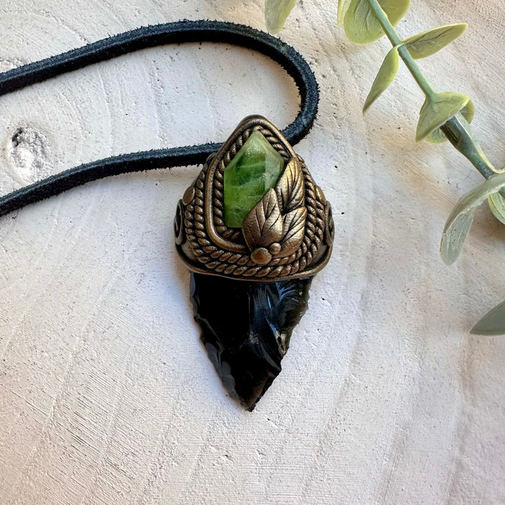 Handmade protection necklace with obsidian and peridot crystal spiritual gifts