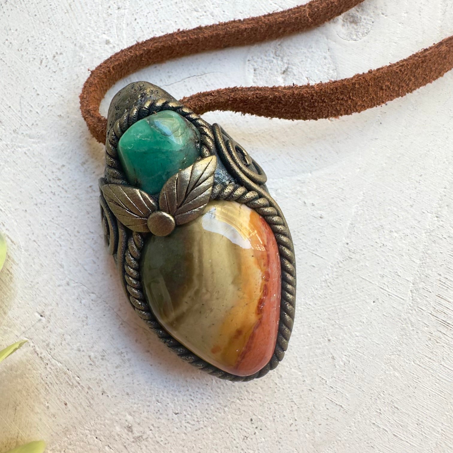 Healing crystal jewelry featuring Polychrome Jasper and Emerald