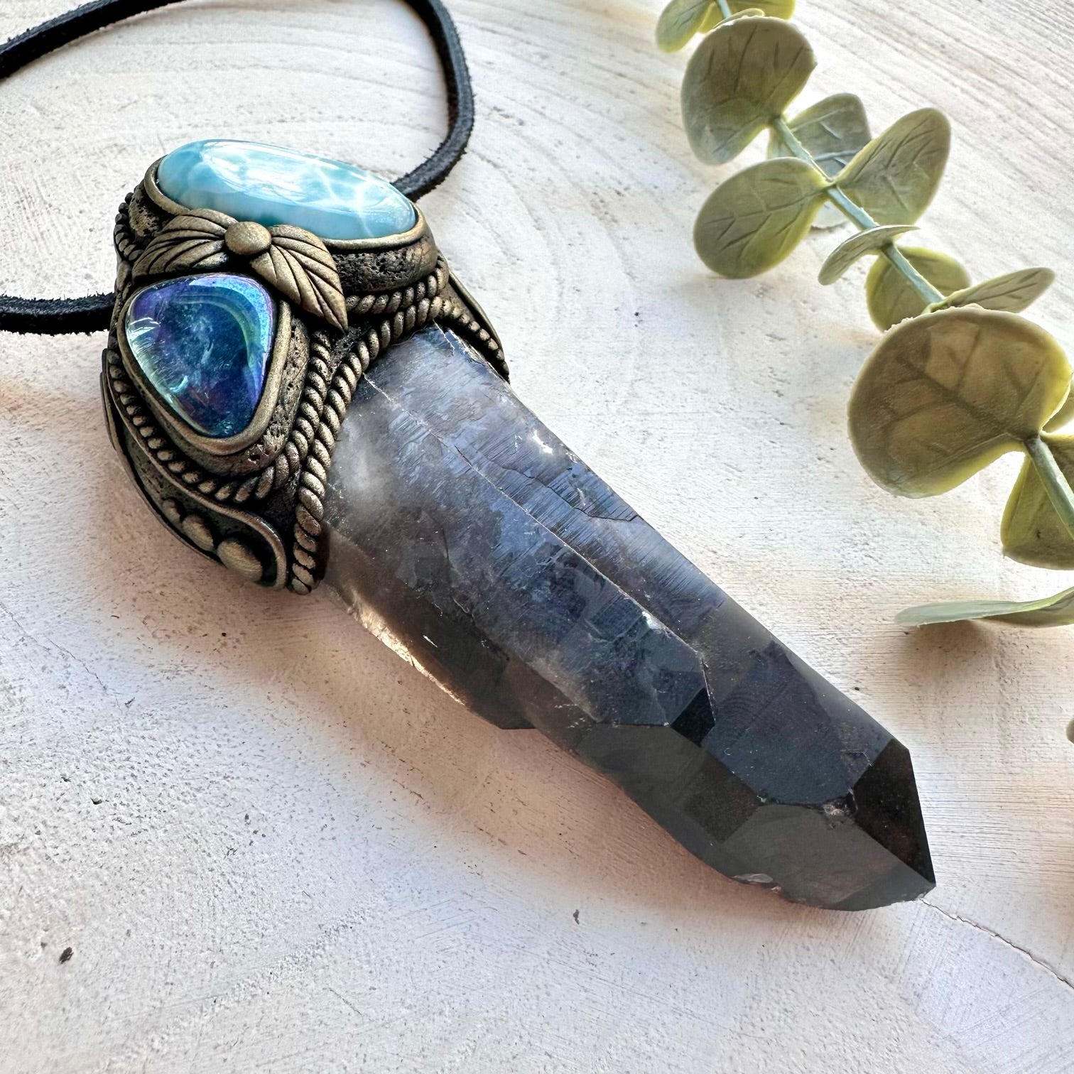 Luxury spiritual jewelry with larimar and quartz
